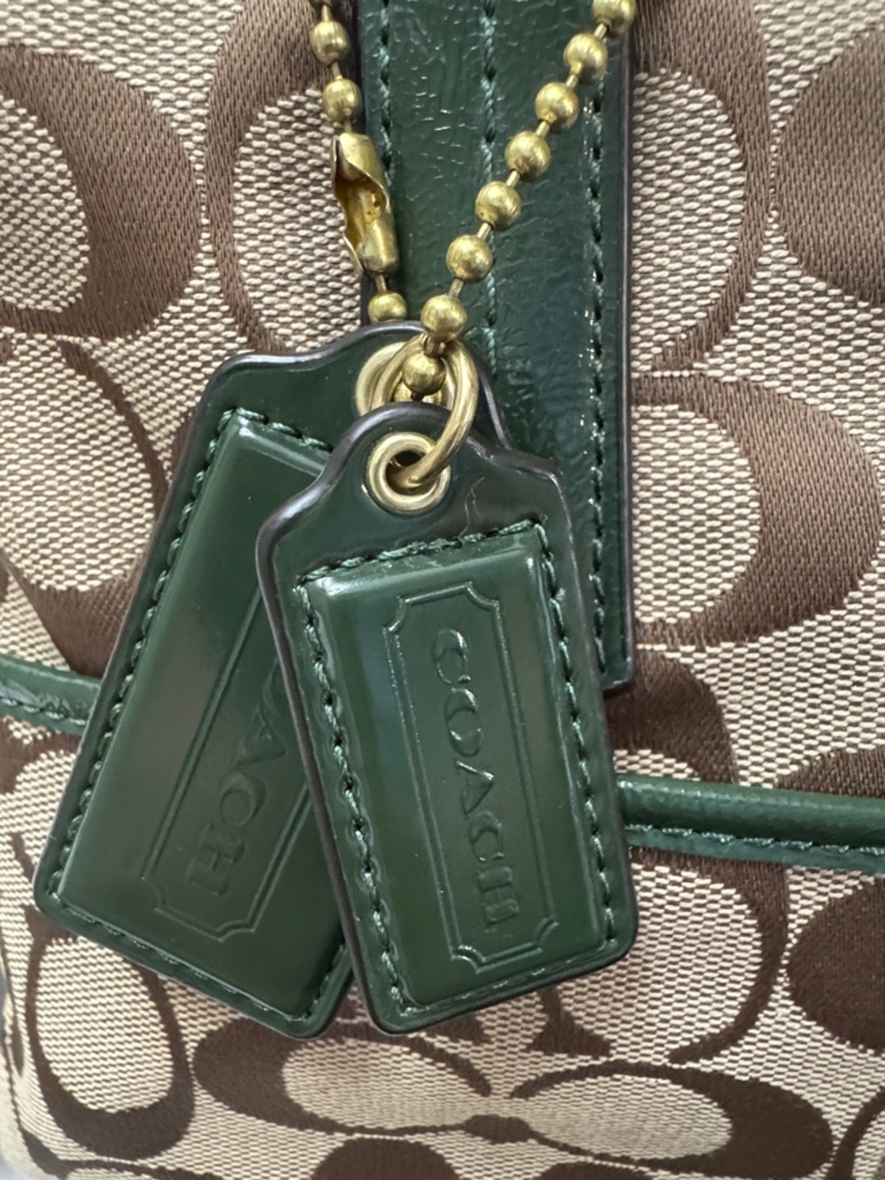 Coach Brown Signature Tote with Dark Green Python F25706 - Picture 2 of 15